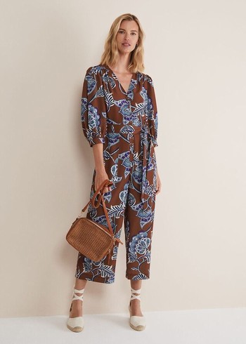 Phase Eight Erin Printed Cropped Leg Jumpsuit Orange/Burgundy Australia | BJ2847390